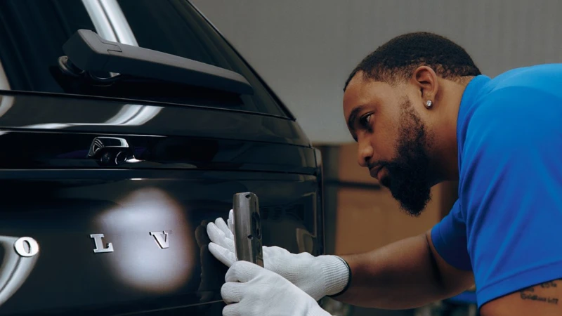 Inspecteur contrôlant la qualité finale du Volvo EX90 avant expédition